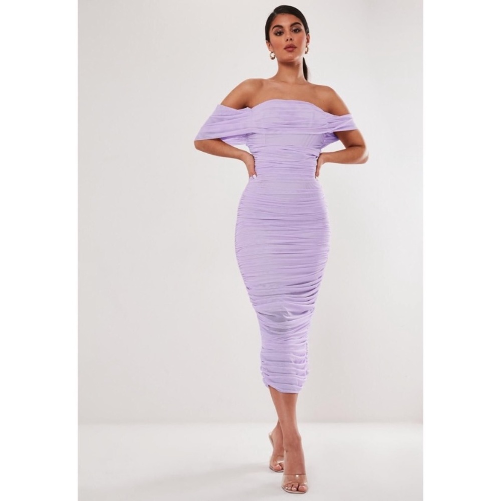 Lilac ruched midi dress